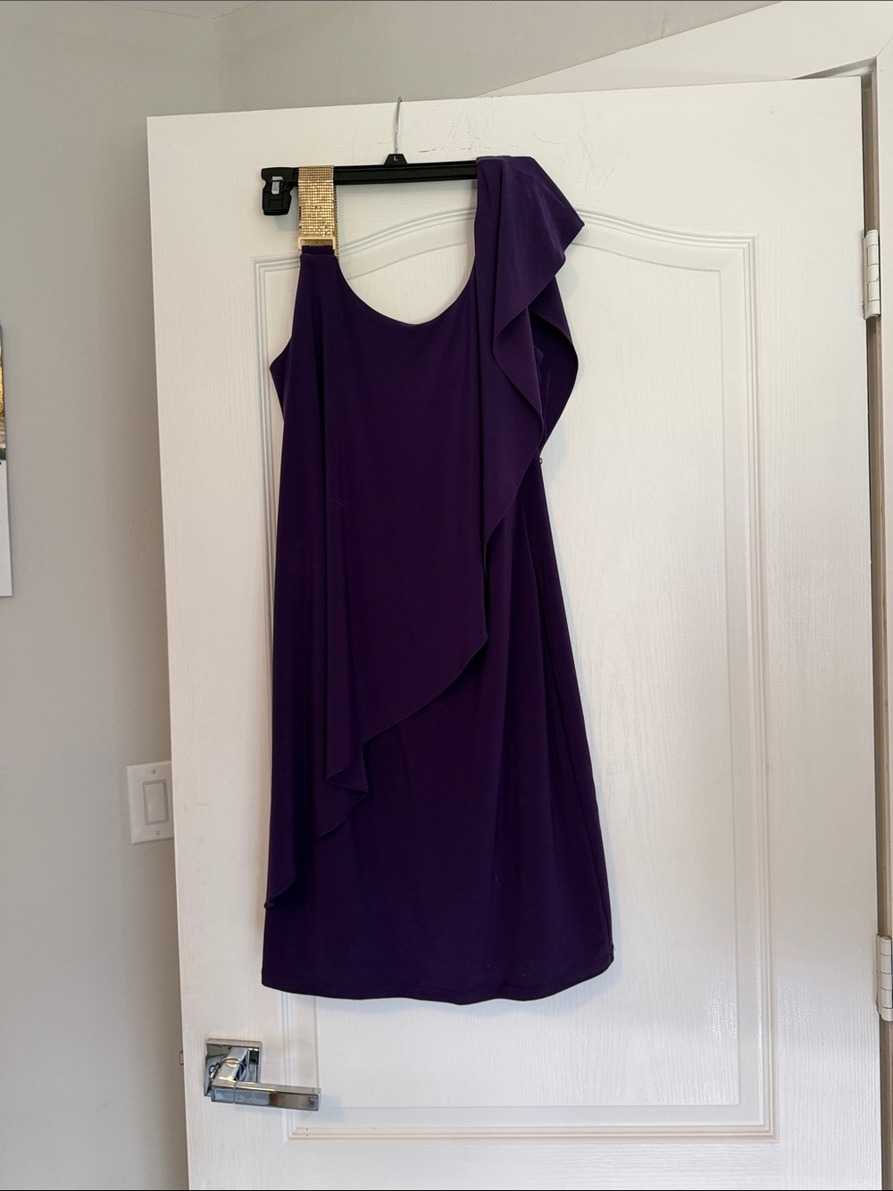 Dress Barn One-Shoulder Purple Dress with Gold Accent